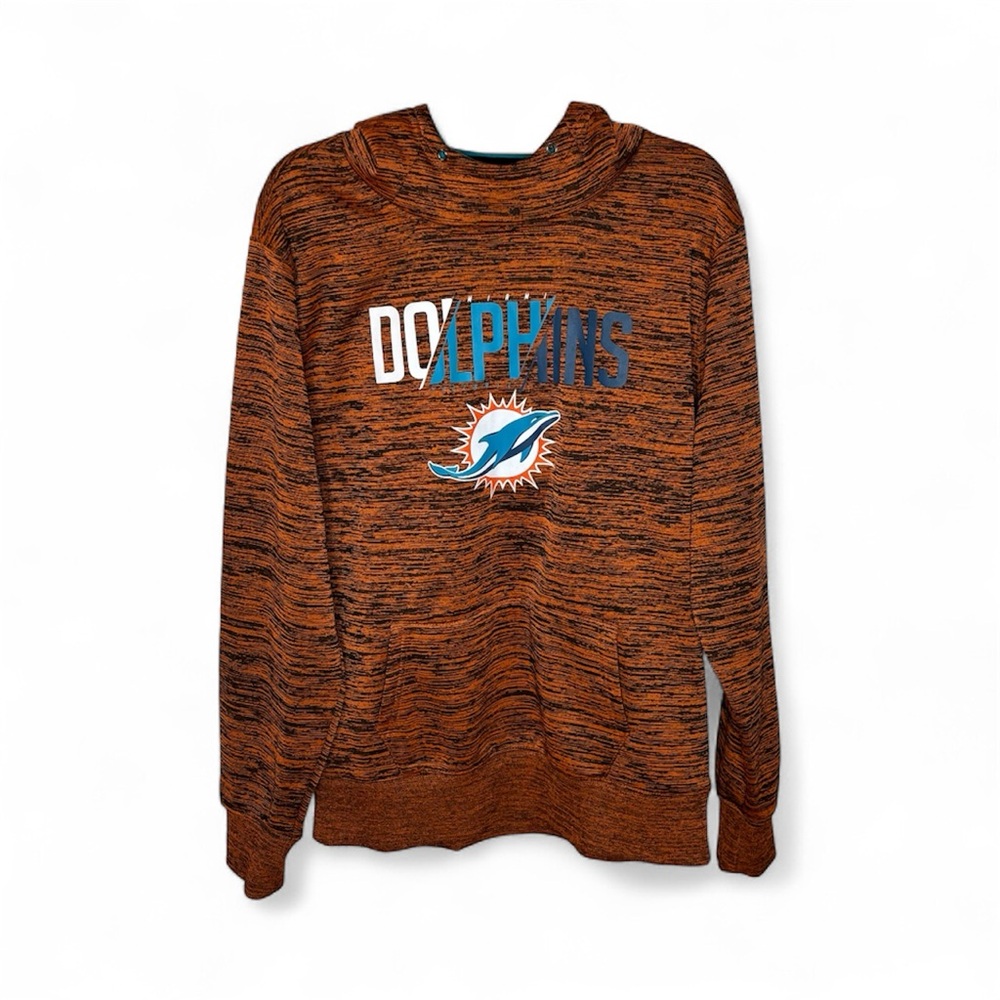 NFL Miami Dolphins Hoodie Men’s L Orange Black Teal Logo Football Front Pockets